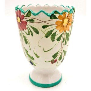 Italian Ceramic Floral Pottery Vase Hand-Painted Clay Brush Holder Flower Footed